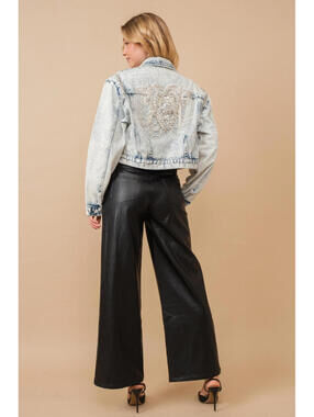 Blue B Acid Washed Shoulder Beading Denim Jacket